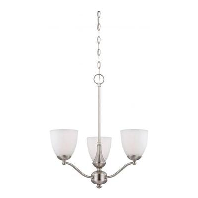 Nuvo Lighting 65036 - 3 Light Brushed Nickel Frosted Glass Shades Chandelier Light Fixture (Patton - 3 Light Chandelier (Arms Up) w/ Frosted Glass)
