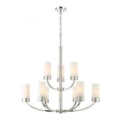 Nuvo Lighting 46229 - 9 Light Polished Nickel Frosted Glass Shades Chandelier Light Fixture (DENVER 9 LIGHT CHANDELIER)