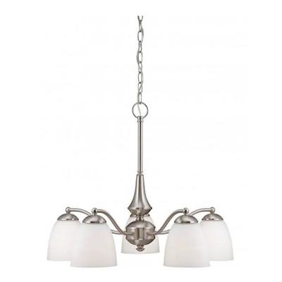 Nuvo Lighting 65043 - 5 Light Brushed Nickel Frosted Glass Shades Chandelier Light Fixture (Patton - 5 Light Chandelier (Arms Down) w/ Frosted Glass)