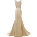Solovedress Women's Long Mermaid Prom Dress Beaded Evening Gowns Wedding Dress Bridesmaid(UK 14,Champagne)