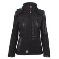 Geographical Norway Ladies Softshell Outdoor Jacket Tassion Detachable Hood - Black, S