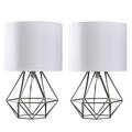 MiniSun Pair of Modern Brushed Chrome Metal Basket Cage Bed Side Table Lamps with White Fabric Shades - Complete with 4w LED Golfball Bulbs [3000K Warm White]
