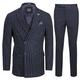 Xposed Mens Navy 3 Piece Double Breasted Chalk Stripe Suit Classic Vintage Tailored Fit [Chest UK 38 EU 48,Trouser 32",Navy Blue]