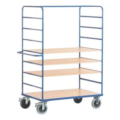 Hoher Etagenwagen 100x70 cm Holz-Ladefläche blau, ROLLCART, 120x188x70 cm