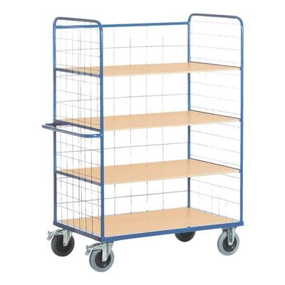 ROLLCART Hoher Etagenwagen mit Gitter 120x80 cm Holz-Ladefläche blau, 140x188x80 cm