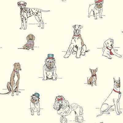 Fancy Dogs Wallpaper - Red/Blue - Ballard Designs