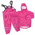 DRY KIDS Childrens Waterproof Jacket and Dungarees Set PU Coated. Boys and Girls Rainwear for Outdoor Play., Raspberry Pink, 7-8 Years