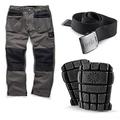 Scruffs Worker Plus Work Trousers with Knee Pads and Grey Clip Belt (36W Long)