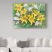 Trademark Fine Art 'Gold Lilies & Freesia' Acrylic Painting Print on Wrapped Canvas Metal in Green/Yellow | 24 H x 32 W x 2 D in | Wayfair