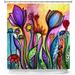 East Urban Home Rainbow Flowers Single Shower Curtain Polyester in Black/Indigo/Yellow | 72 H x 69 W in | Wayfair 684EDD654A56488499970432BF7FAC2F