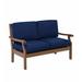 Plow & Hearth Claremont Deep Seating Love Seat w/ Cushions Wood/Natural Hardwoods in Blue | 35.5 H x 54.75 W x 30 D in | Outdoor Furniture | Wayfair