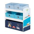 roba Wooden Toy Shelf 'Racer' - Children'S Storage Shelf With 5 Fabric Boxes - Racing Car-Theme Shelf