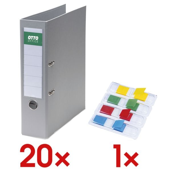 OTTO Office 20x Ordner »Exclusive II« inkl. 1 Pack Haftstreifen »Mini« grau, 8x31.7x28.5 cm Image