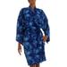 Gorgeous in Cyan,'Blue Batik Flowers Balinese Rayon Short Cross Over Robe'