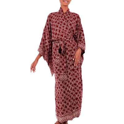 'Ruby Red Nebula' - Red Hand Crafted Batik Robe from Indonesia