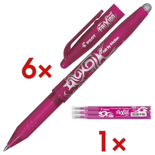 Pilot 6x Tintenroller »FriXion Ball 0.7« inkl. 3er-Pack Tintenrollerminen »Frixion« pink Image