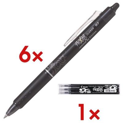 Pilot 6x Tintenroller »FriXion Clicker 0.7« inkl. 3er-Pack Tintenrollerminen »Frixion« schwarz Image