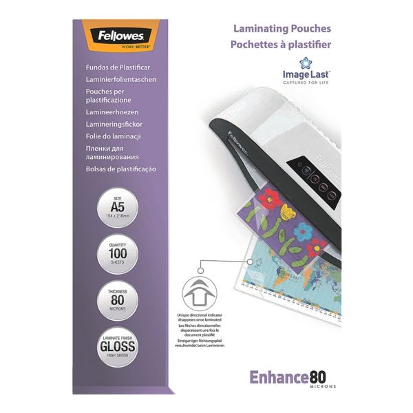 Fellowes Laminierfolien ImageLast A5 100 Stück 80 mic transparent, 15.4x21.6 cm Image