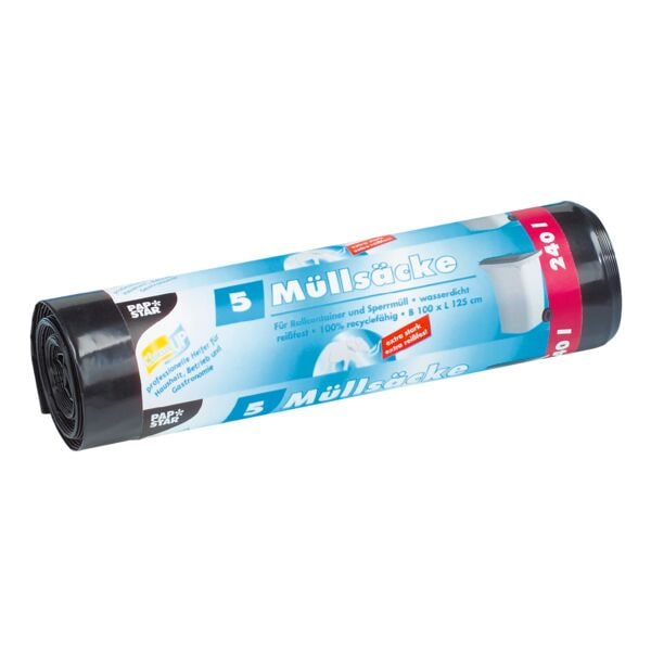 Papstar 5 Müllsäcke 240 L schwarz schwarz, 100x125 cm