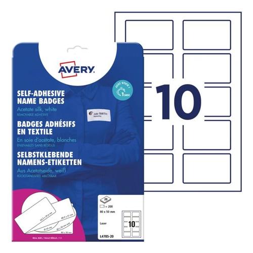 Selbstklebende Textilschild-Namensschilder 80×50 mm weiß (L4785-20) weiß, Avery Zweckform, 8×5 cm