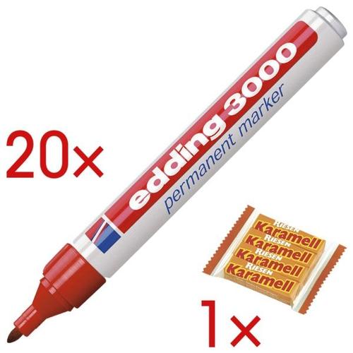 20x Permanent-Marker »3000« inkl. 1x Karamellbonbons »Karamell Riesen« rot, Edding