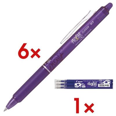 Pilot 6x Tintenroller »FriXion Clicker 0.7« inkl. 3er-Pack Tintenrollerminen »Frixion« violett Image