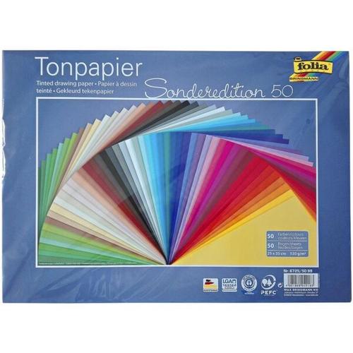 Tonpapier 130 g/m² 50 Farben, folia, 25x35 cm