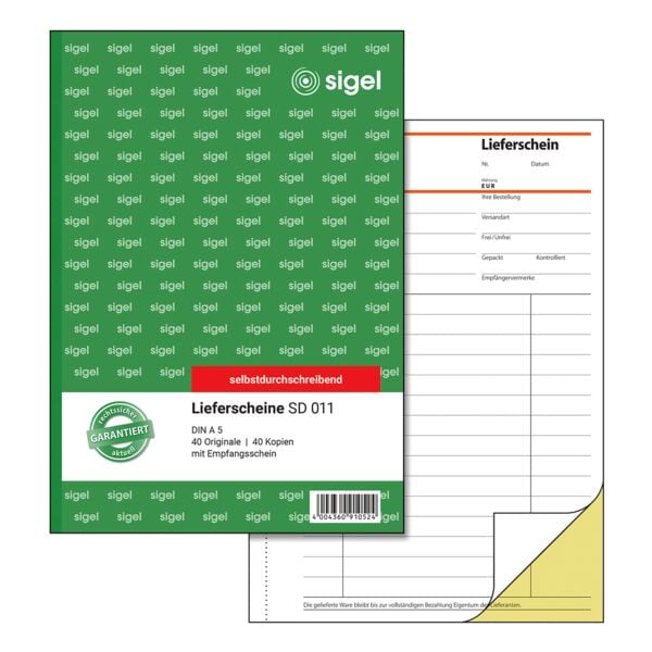 Sigel Formularbuch »Lieferschein mit Empfangsschein« SD011 gelb Image