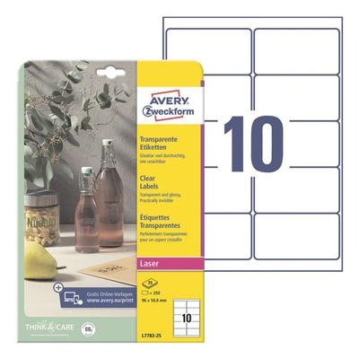Avery Zweckform Kristallklare Etiketten 96x50,8 mm »L7783-25« 250 Stück transparent Image