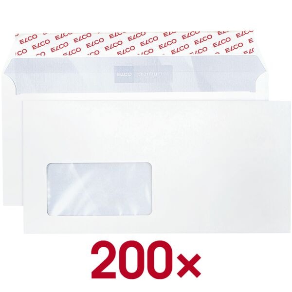 ELCO Briefumschläge DL+ mit Fenster und Haftklebung - 200 Stück weiß, 22.9x11.4 cm