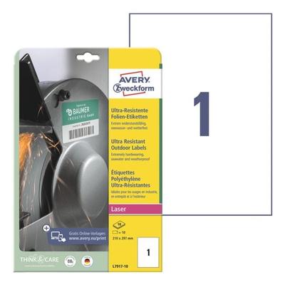 Avery Zweckform Ultra-Resistente 210x297 mm (DIN A4) Folien-Etiketten L7917-10 weiß Image