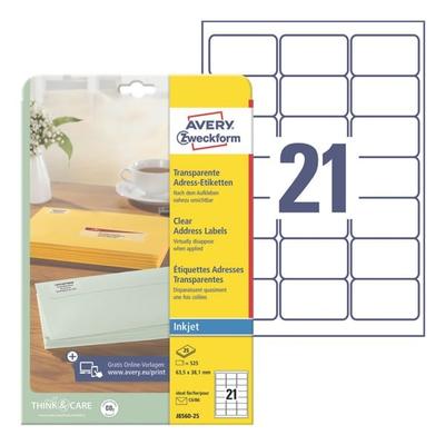Avery Zweckform Transparente Adressetiketten »J8560-25« 63,5x38,1 mm Inkjet transparent Image