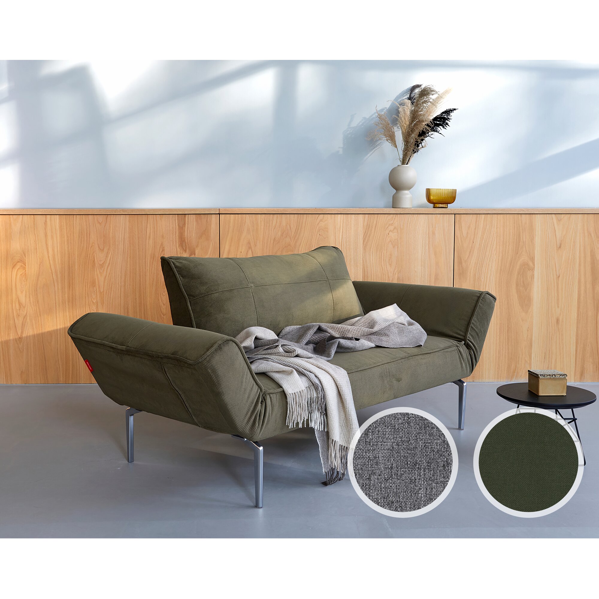 Innovation »ZEAL« Design-Sofa 562 Twist Dark Green / Laser Stahl Schwarz matt
