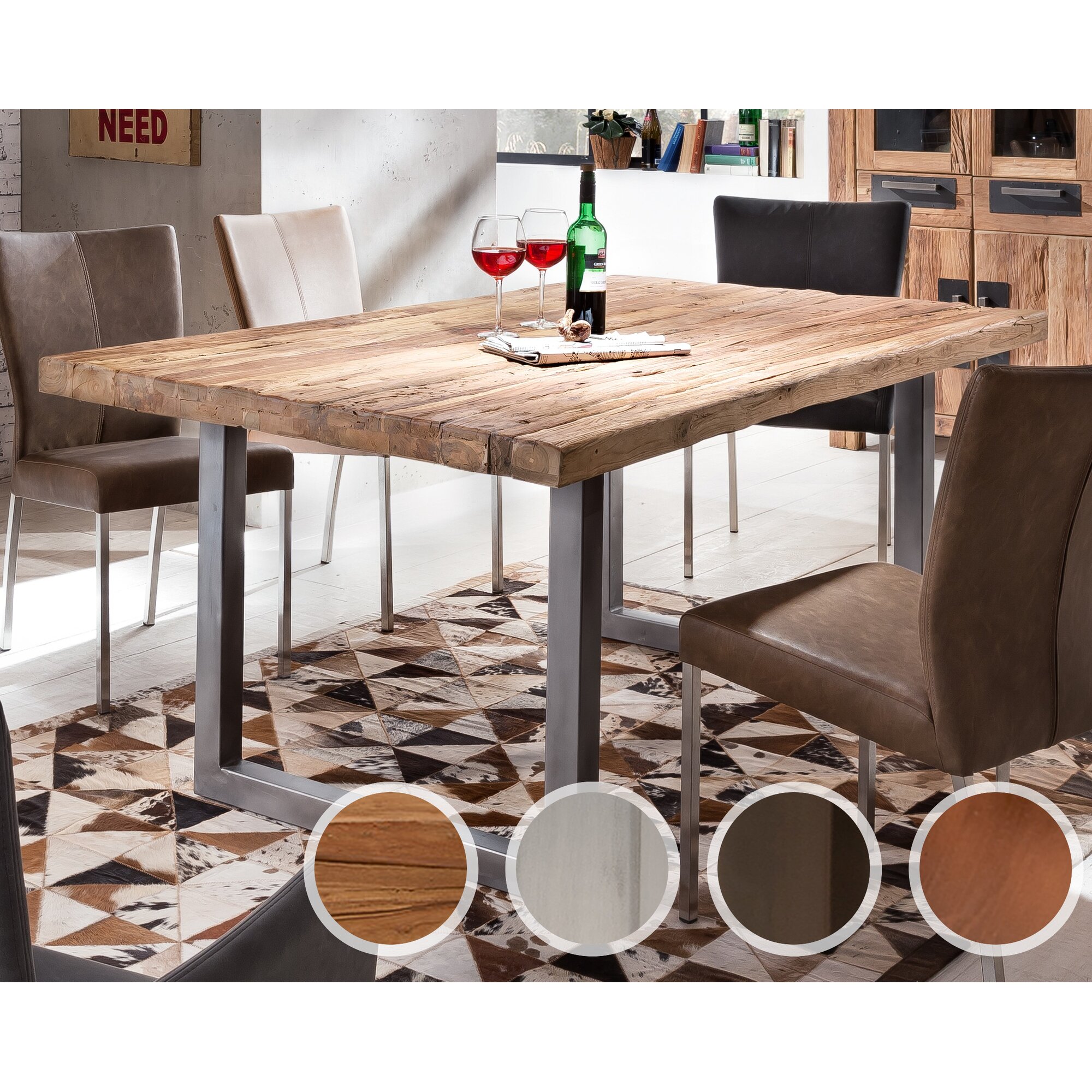 SIT Tops & Tables Esstisch Massivholz Teak 240x100 cm / Roheisen lackiert