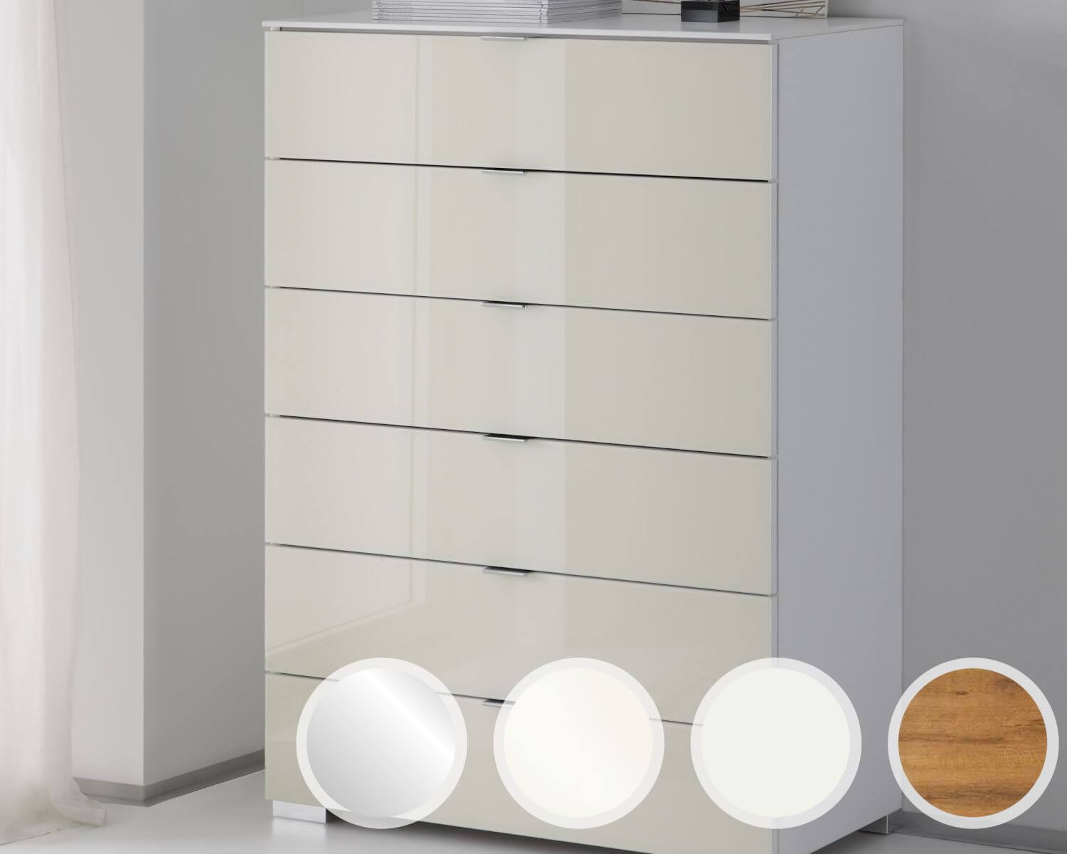 Staud »Sonate« Kommode 6SK Eiche / Spiegel / Weiss