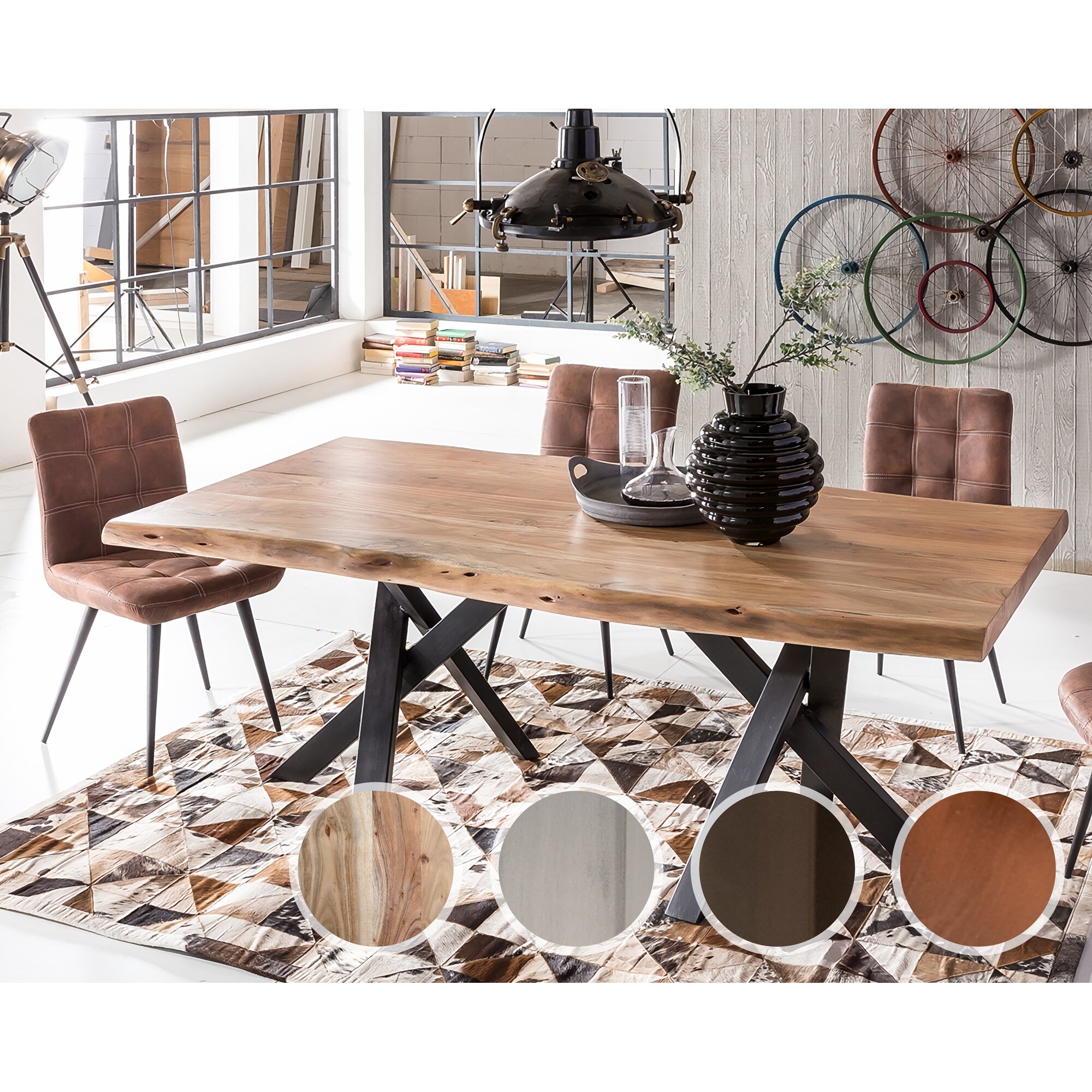 SIT Tops & Tables Esstisch Massivholz Poseidon 3,6 cm / 160x85 cm / Eisen antikschwarz