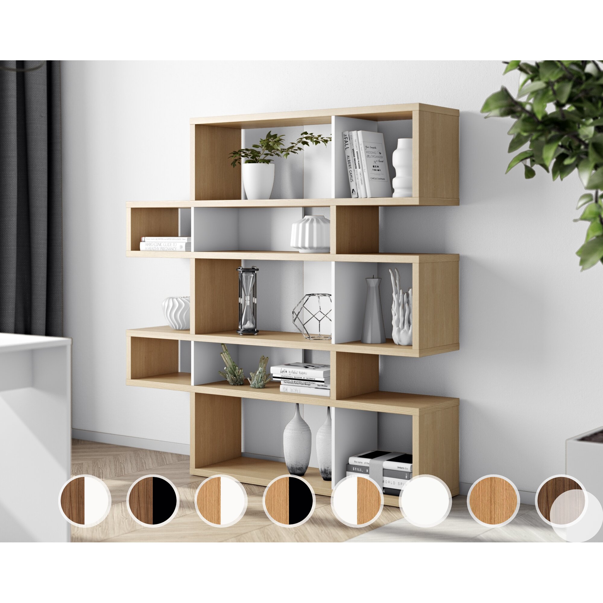 TemaHome »London« Regal II Weiß - Rückwand Walnuss