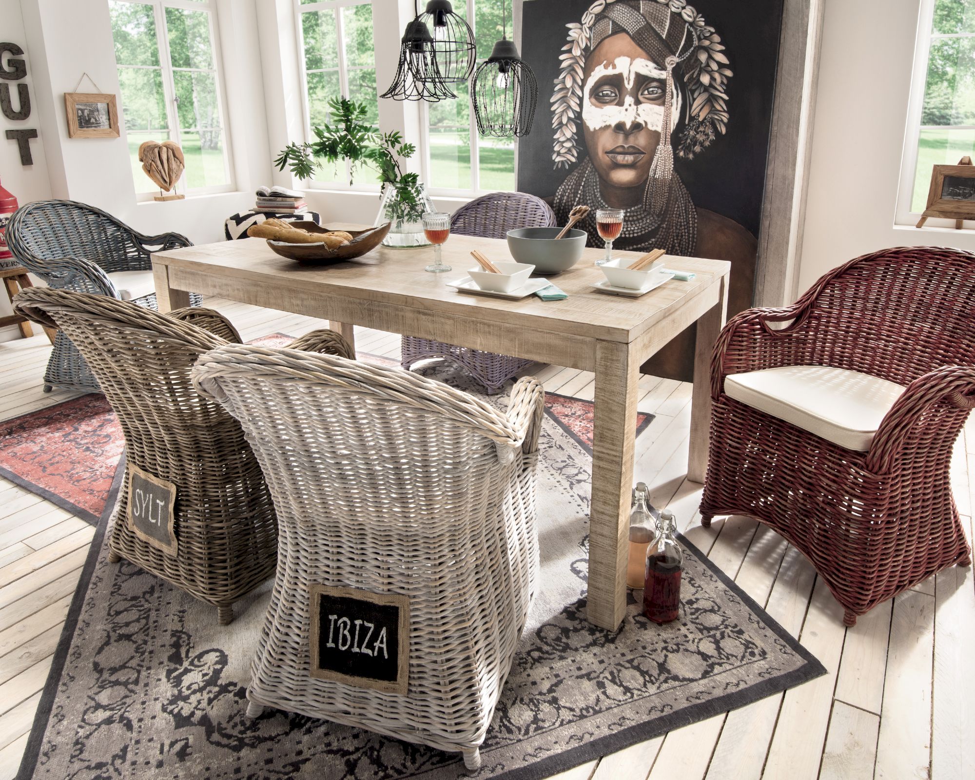 Massivholz »Priya« Unikat Esstisch 160x90 cm / vintage-multifarbig