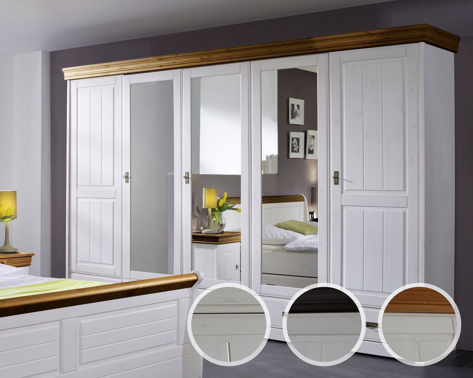 3S Frankenmöbel »Country« Massivholz Kleiderschrank SZ-0132 / 5-Türig / B 315 x H 217 x T 62 cm / Honigfarben Image