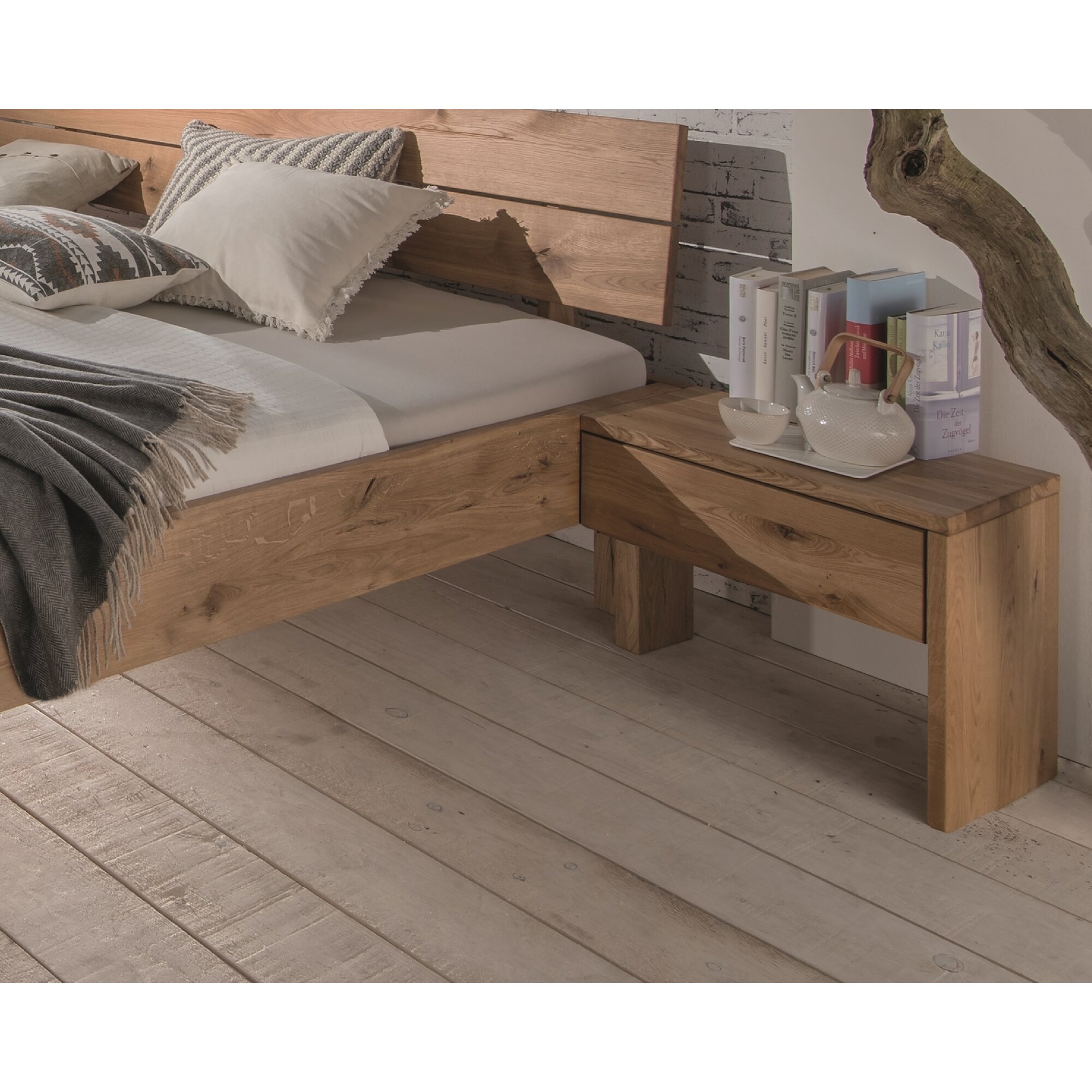 Massivholz »System F« Nachtkonsole Wildeiche massiv geölt / ohne Fräsung / links Image