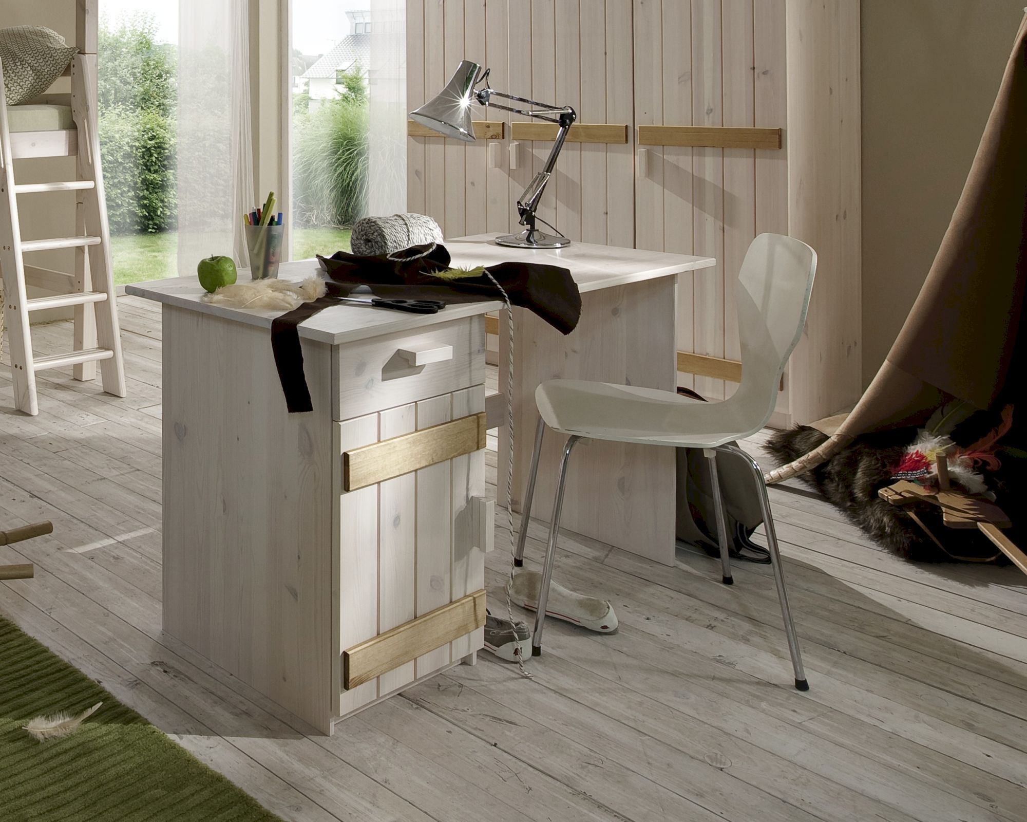 INFANSKIDS Kinderzimmer Schreibtisch weiss/gelaugt / B 124 x H 75 x T 60 cm Image