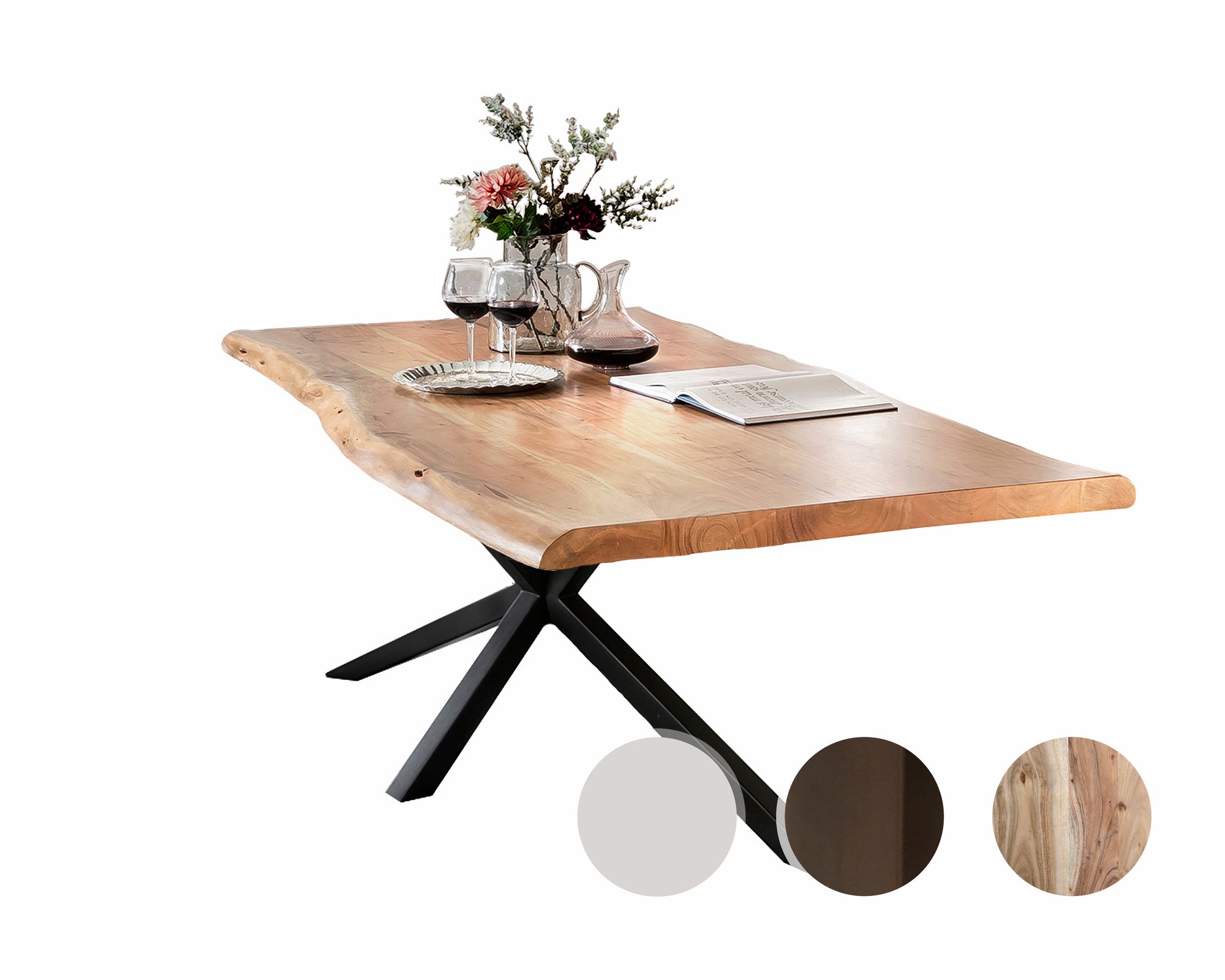 SIT Tops & Tables Massivholz Esstisch Futura 180x90 cm / Eisen antikschwarz / 3,6 cm