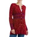 Cherry Romance,'100% Baby Alpaca Cardigan in Cherry Red Floral from Peru'
