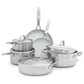 GreenPan Venice Pro Tri-Ply Stainless Steel Healthy Ceramic Non-Stick 10 Piece Cookware Pots and Pans Set, Includes Frying Pans, Saucepans, Sauté pan, PFAS Free, Multi Clad, Induction,Oven Safe,Silver