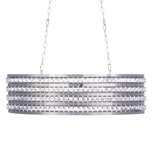 Hängeleuchte Silber Metall 2-flammig ovaler Schirm mit Kristallen aus Acrylglas Moderner Glamouröser Stil für Wohn- Schlaf- und Esszimmer