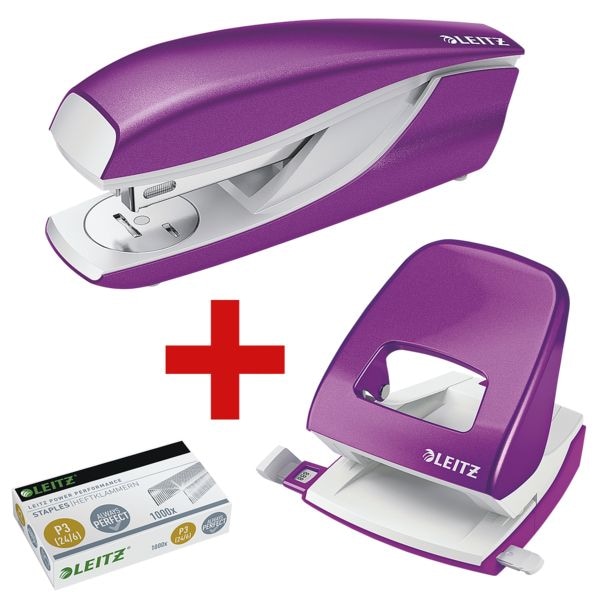 Leitz Tacker / Heftgerät »5502 NeXXt WOW« inkl. Locher »5008 NeXXt WOW« und Heftklamme violett, 4x5.8x14.5 cm Image
