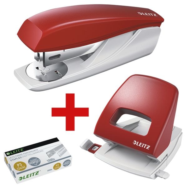 Leitz Tacker / Heftgerät »5501 NeXXt« inkl. Locher »5005 NeXXt« und Heftklammern »24/6 rot, 3.5x5.1x12.1 cm Image