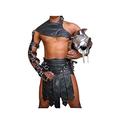 Real Black Leather Heavy Duty Mens Roman Gladiator Kilt Set LARP - (K3-BLK) W38