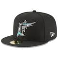 Men's New Era Black Florida Marlins Cooperstown Collection Wool 59FIFTY Fitted Hat