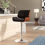 Orren Ellis Cecillia Swivel Adjustable Height Barstool in Chrome, Walnut Wood & Faux Leather Upholstered/Leather/Metal/Faux leather in Gray | Wayfair